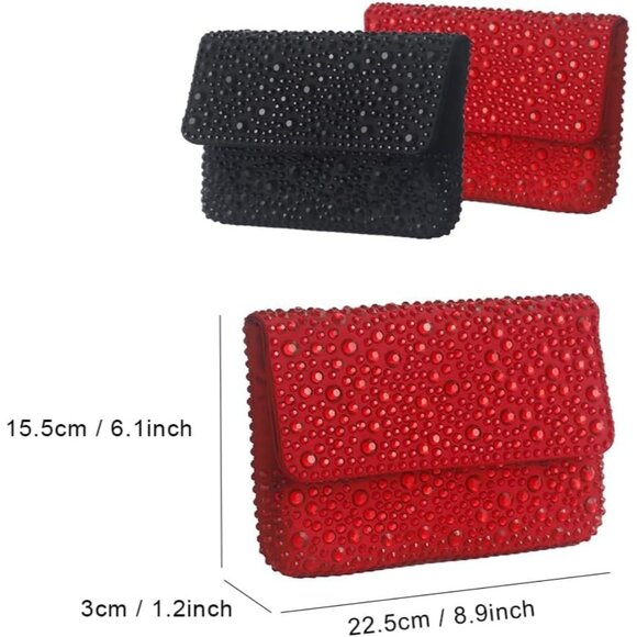 ⚡ Women's Sparkling Red Evening Rhinestone Shoulder Chain Crystal Clutch Bag - Picture 3 of 6